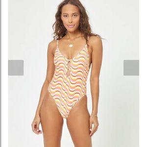 l*space Pink Orange Yellow Wave One-Piece Swimsuit